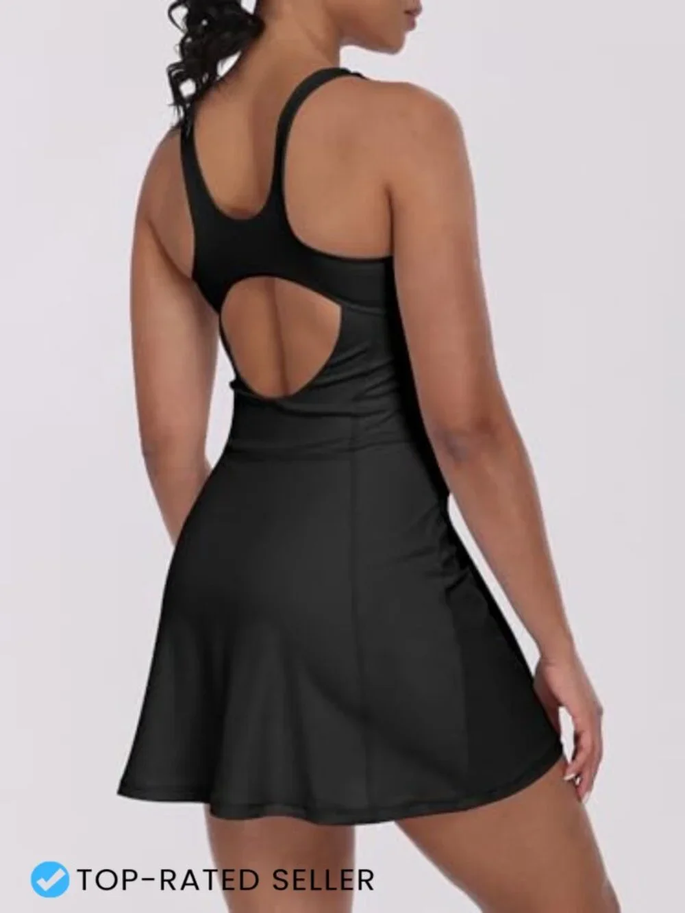 Square Neck Sleeveless Tennis Dress with Built-in Shorts Athletic Skort Golf - Picture 4 of 7